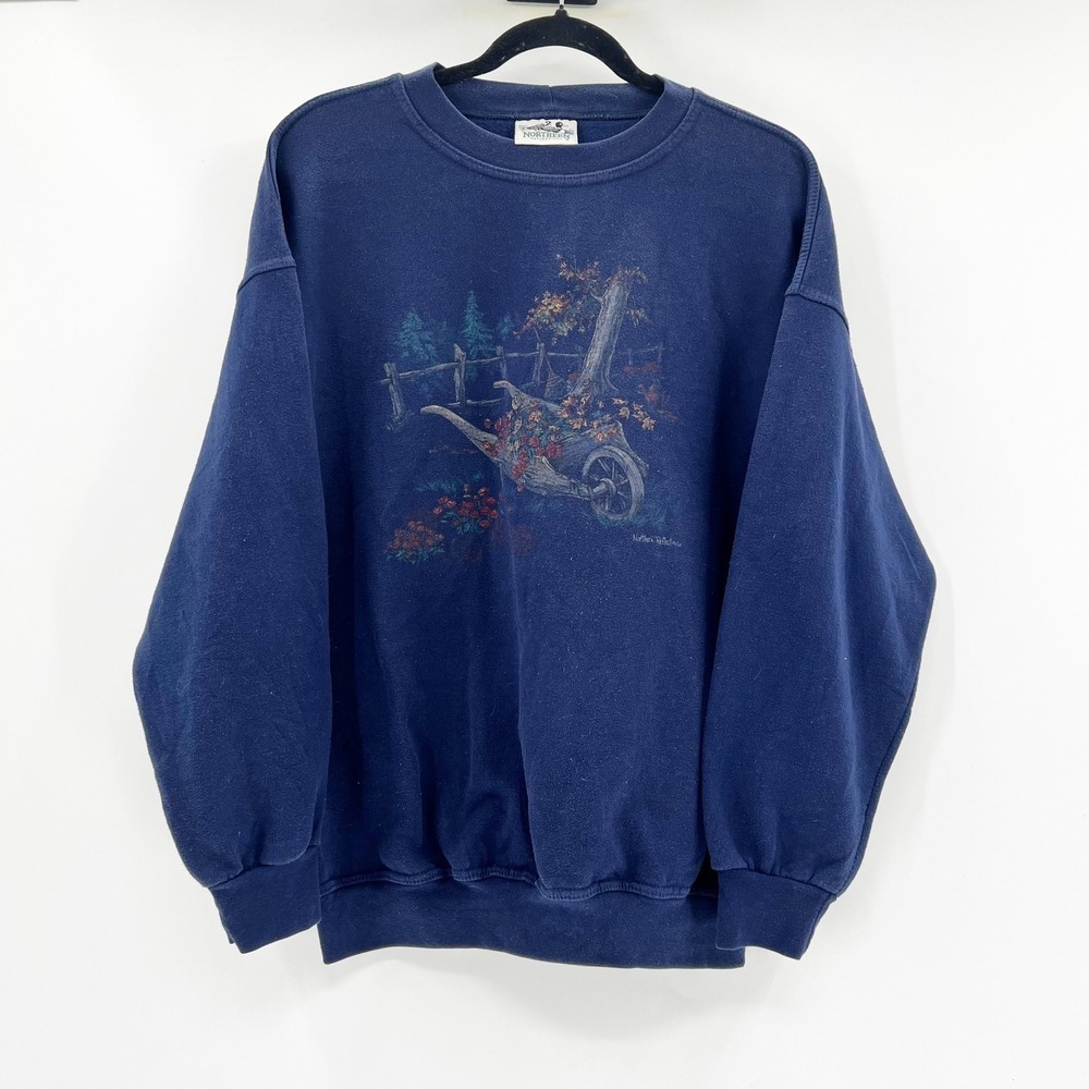 Northern Reflections Women's Navy Blue‎ Graphic Sweatshirt Long Sleeve Crew Neck